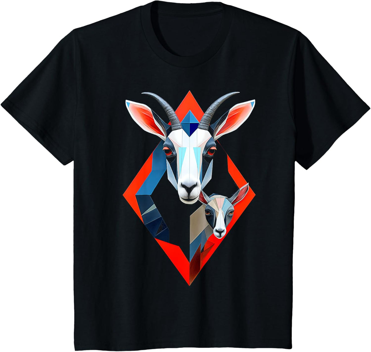Goat Polygon Colorful Animal Art Abstract Graphic Goat T-Shirt - Black