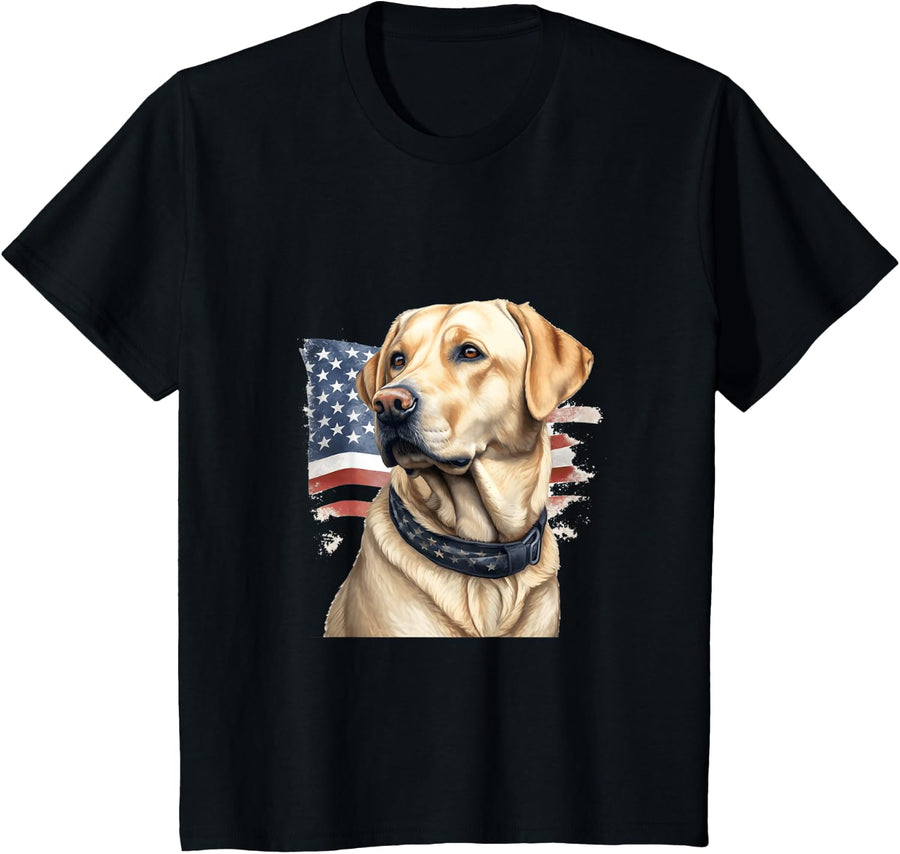 American USA Flag Lab Owner Yellow Labrador Retriever T-Shirt - Black