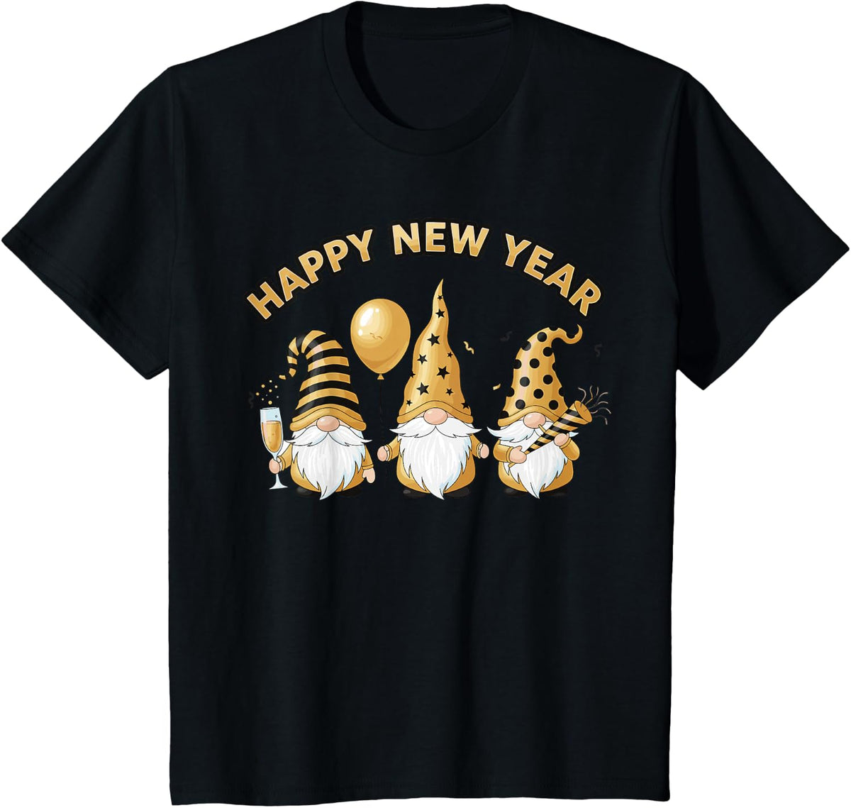 NYE Gnome Shirts for Women, Happy New Year 2026 Party T-Shirt - Black