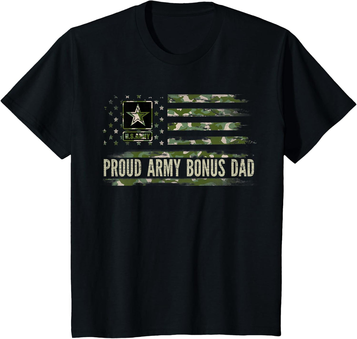 Vintage Proud Army Bonus Dad Camo American Flag Veteran Gift T-Shirt - Black