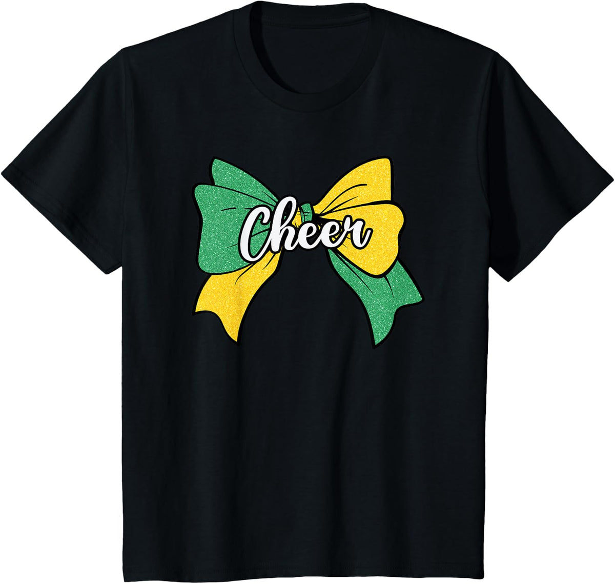 Cheer Coquette Bow Green Yellow Cheerleader Cheerleading T-Shirt - Black