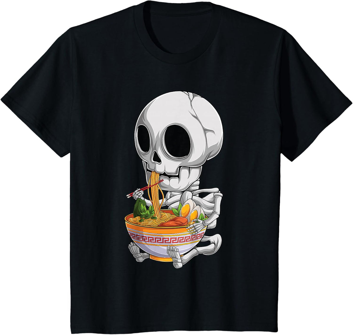 Kawaii Japanese Anime Skeleton Halloween Ramen Food Lovers T-Shirt - Black