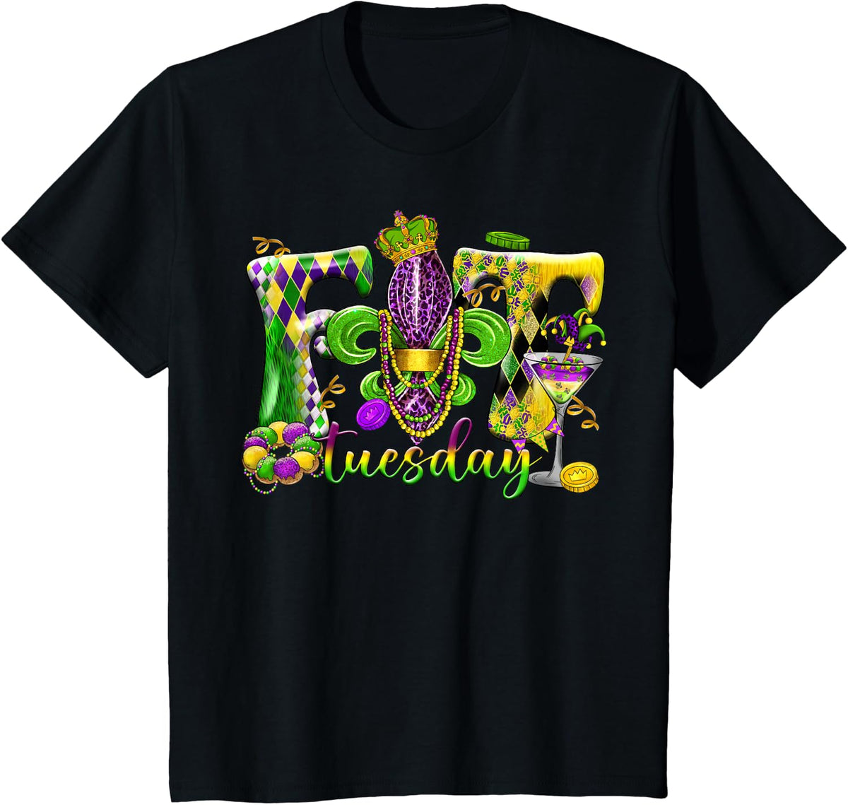 Fat Tuesday Mardi Gras 2025 Carnival Men Women Kids T-Shirt - Black