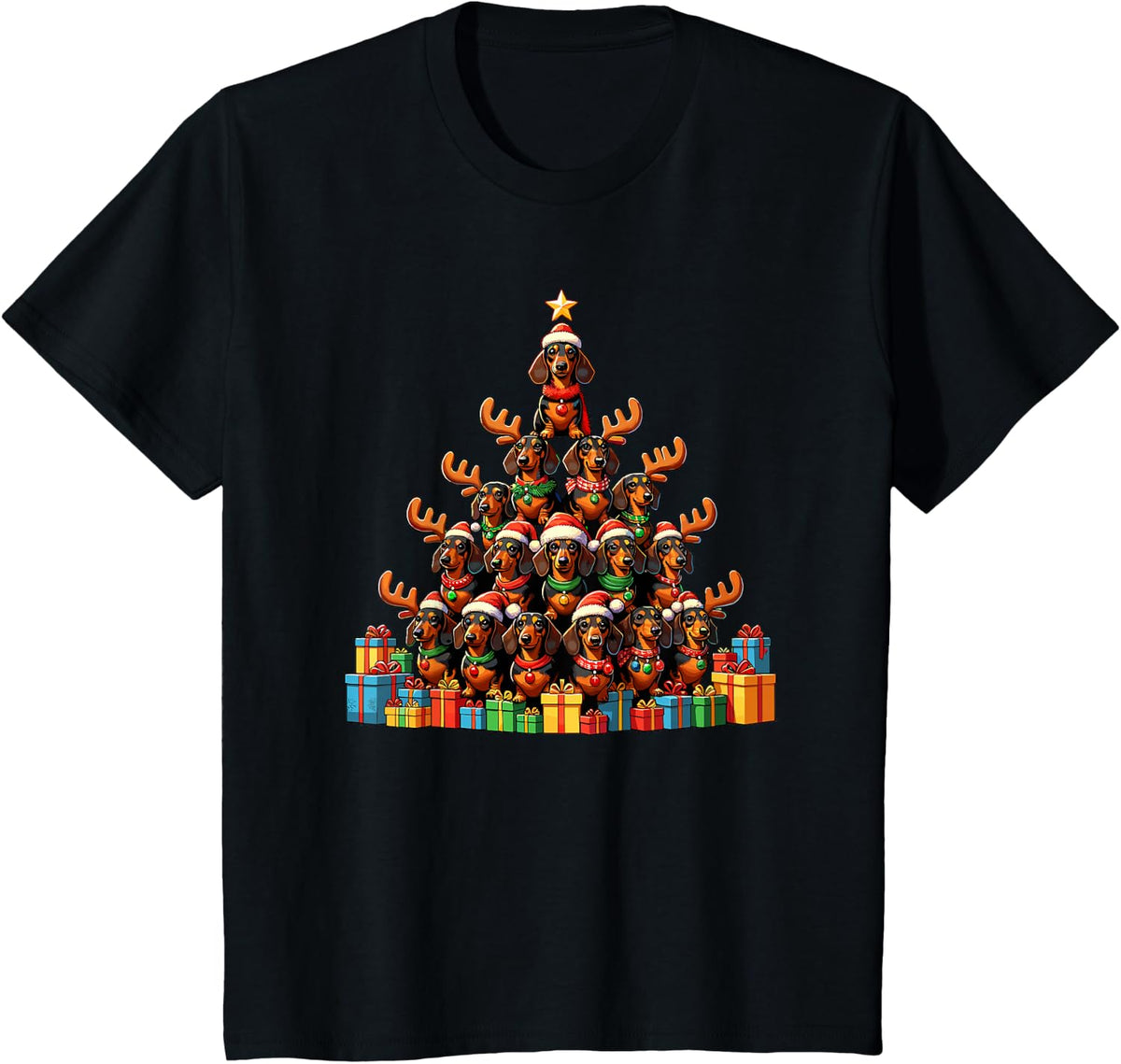 Christmas Tree Dachshund Dog Dachshunds Doxie T-Shirt - Black