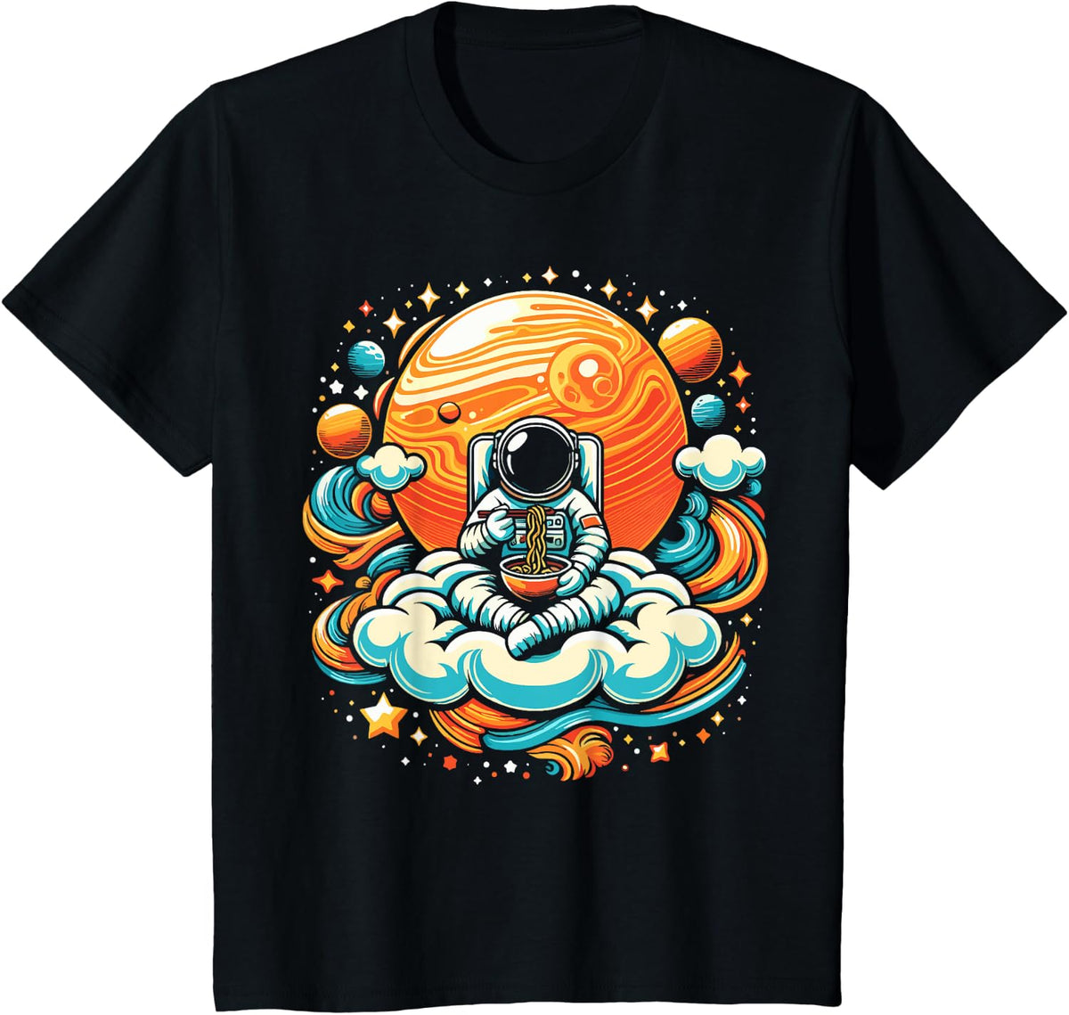 Astronaut Ramen Eating Noodles Anime Space Astronaut T-Shirt - Black