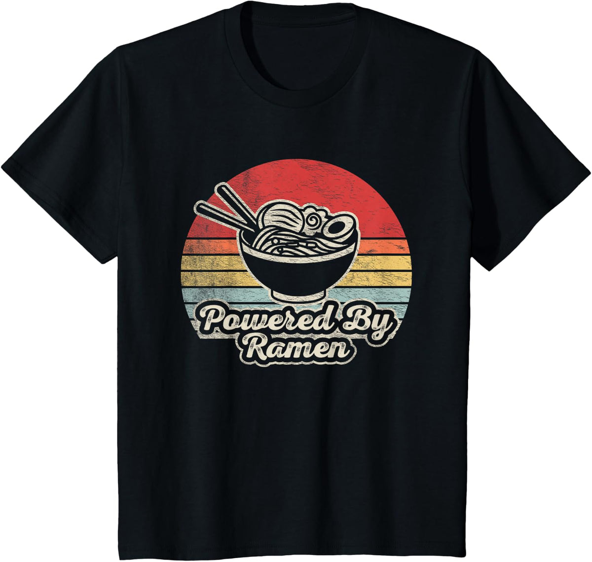 Retro Vintage Powered By Ramen T-Shirt Ramen Lover Noodle Tee Gift - Black