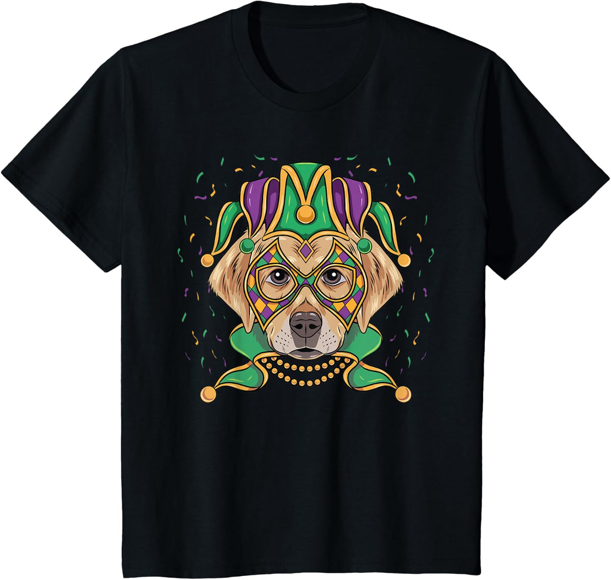Mardi Gras Dog Wearing Carnival Mask Dog Lover Gift T-Shirt - Black