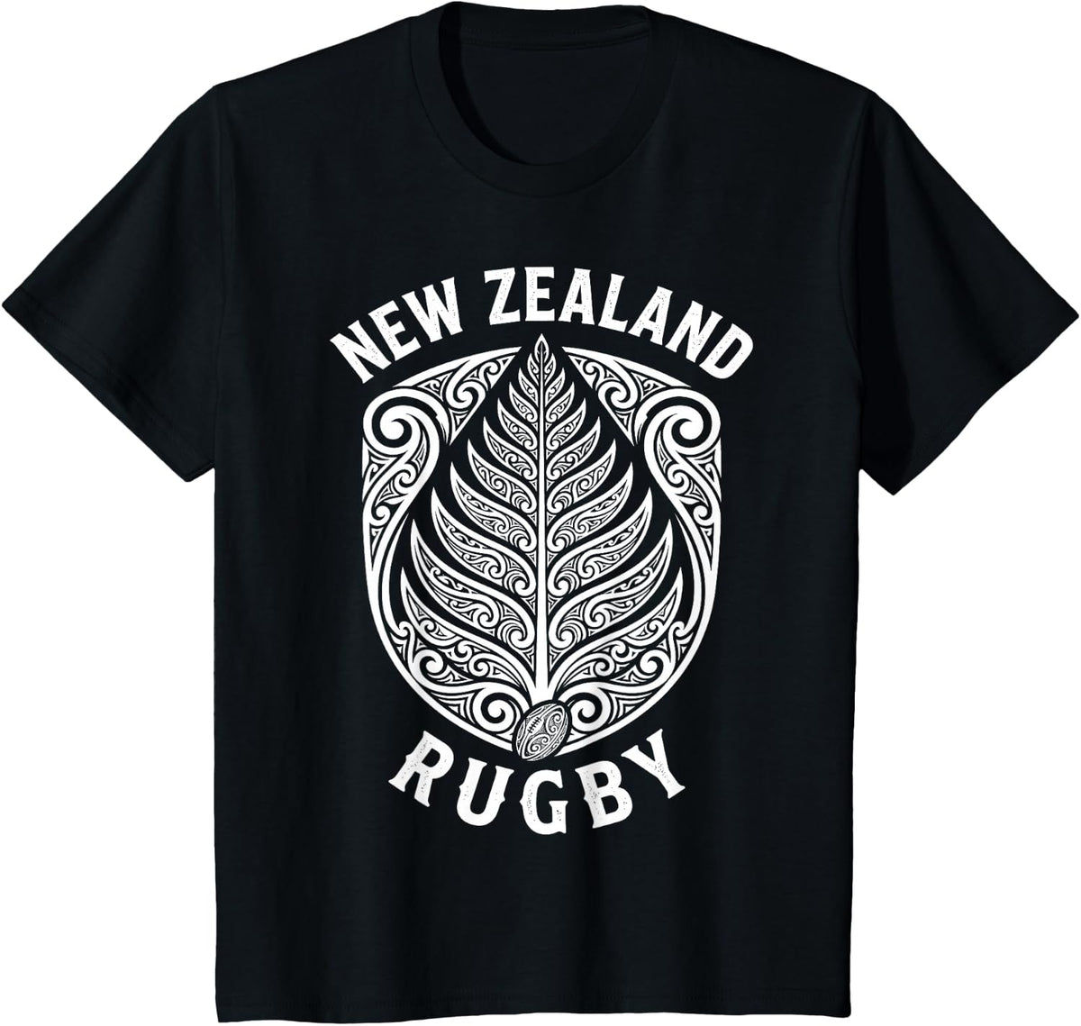 New Zealand Rugby Silver Fern with Traditional Maori Pattern T-Shirt - Black