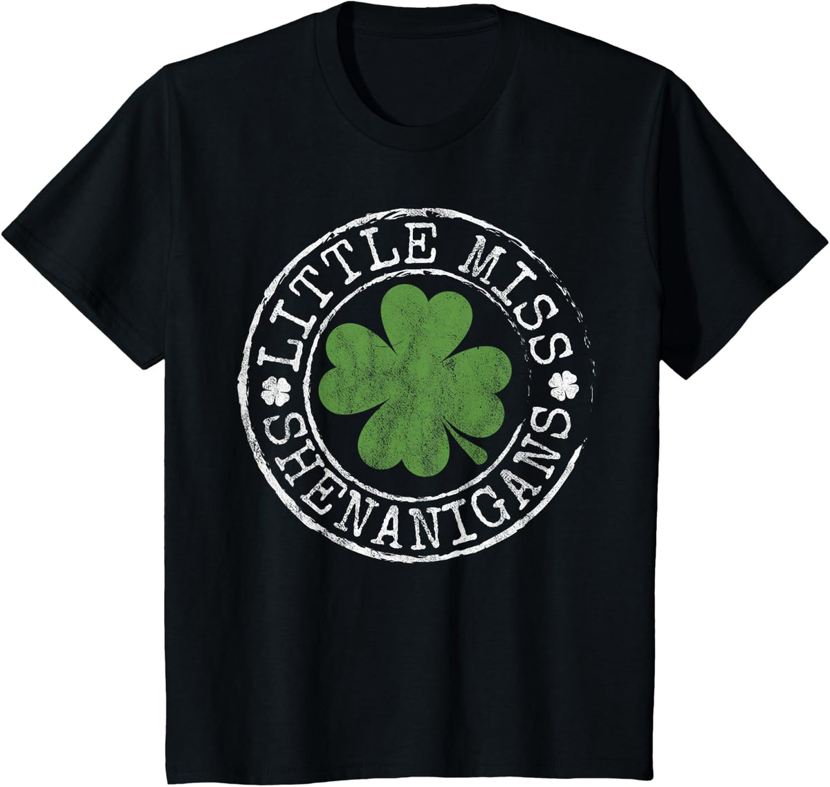 Lucky Family Apparel Little Miss Shenanigans Funny Kids Girl St Patrick's Day T-Shirt - Black