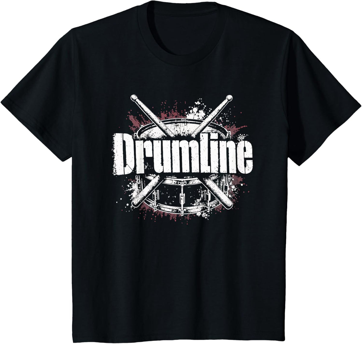 Drummer Drumsticks Distressed Red White Drum Design T-Shirt - Black