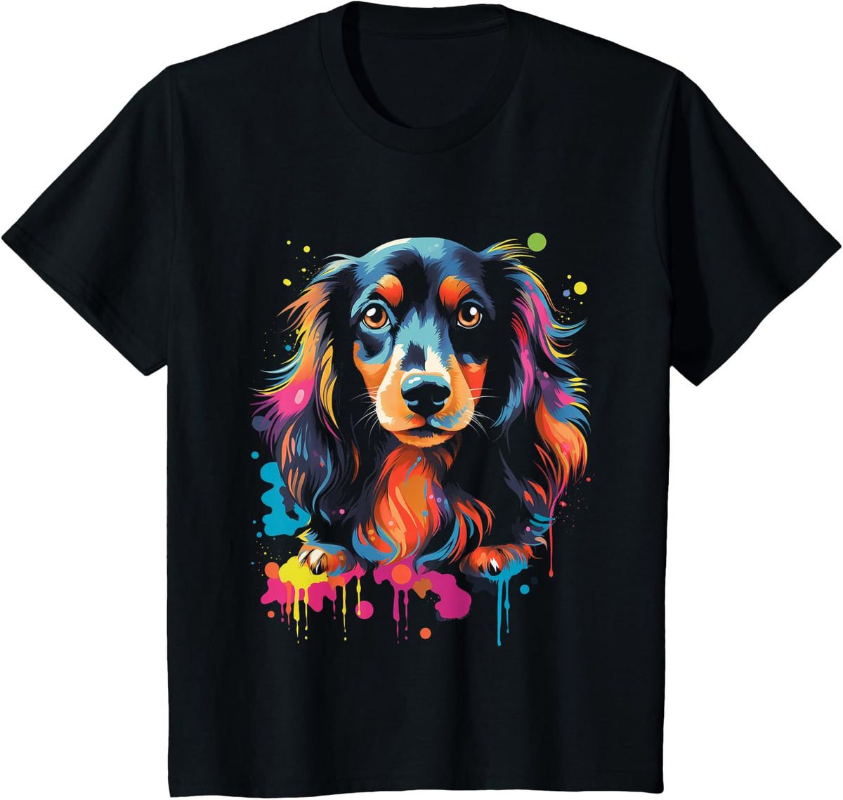 Long Hair Dachshund Puppy Best Dog Walking Pet T-Shirt - Black