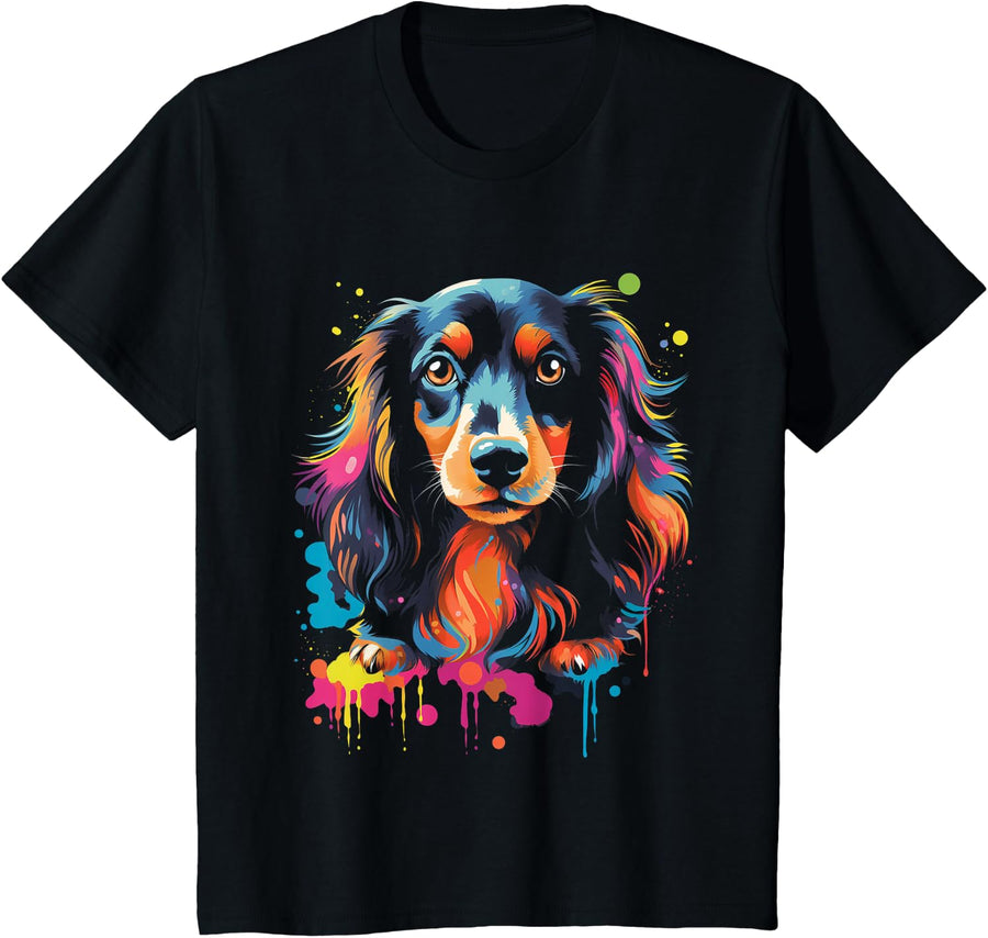 Long Hair Dachshund Puppy Best Dog Walking Pet T-Shirt - Black