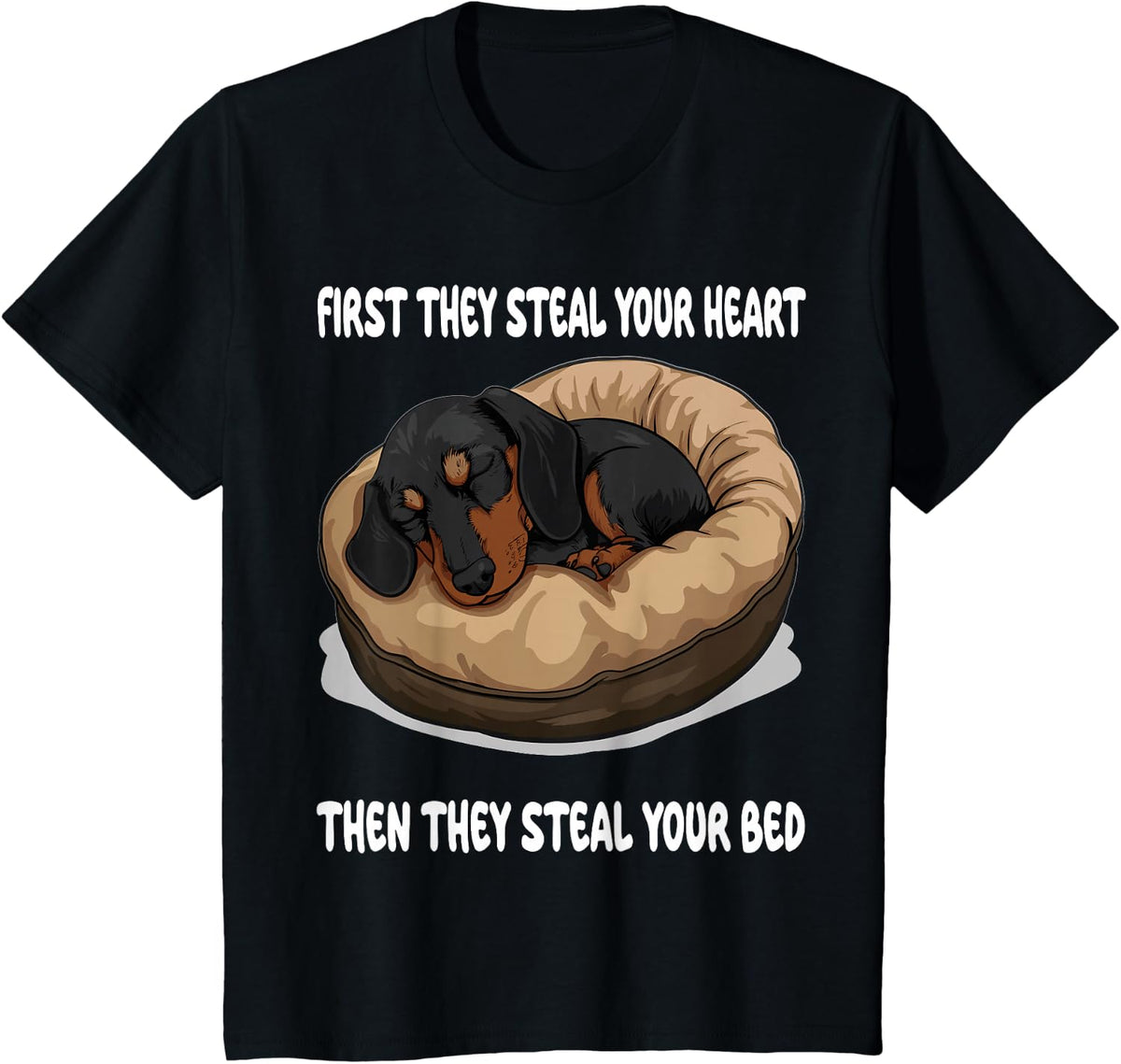 Dachshund Wiener Doxie Sleeping Pajamas Nightgown T-Shirt - Black