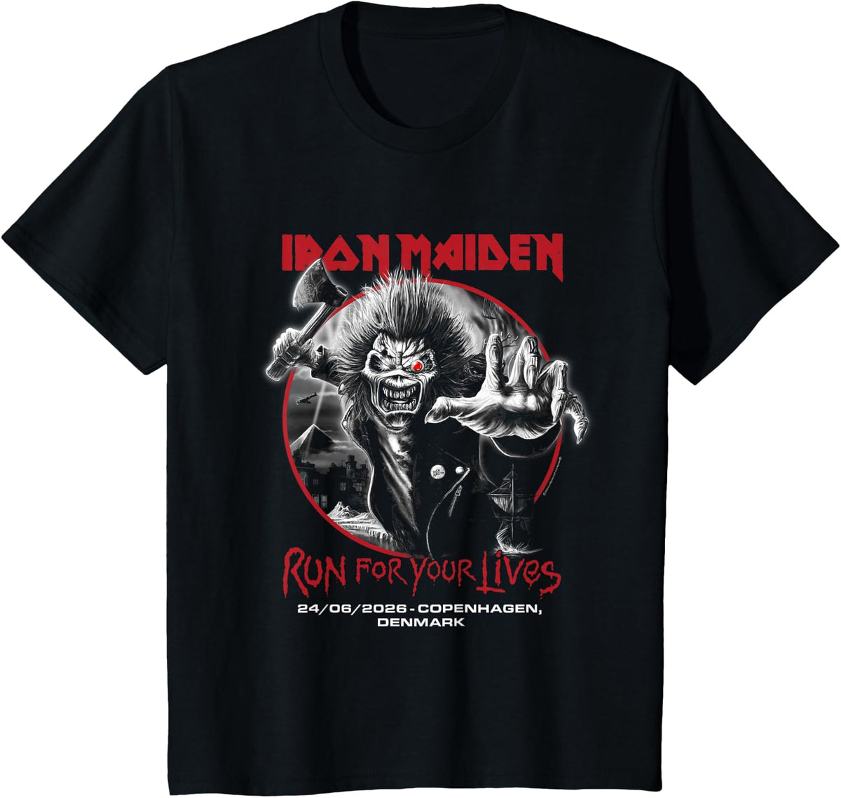 Iron Maiden Run for Your Lives Tour 2026 Copenhagen T-Shirt - Black