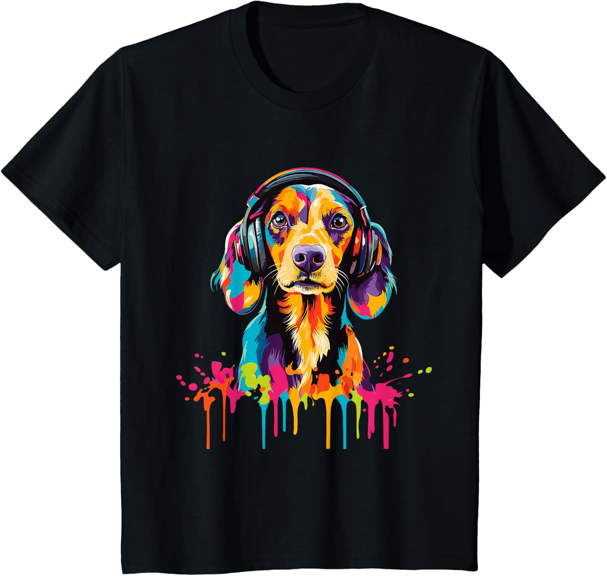 Dachshund Lover Wearing Headphones Funny Dachshund T-Shirt - Black