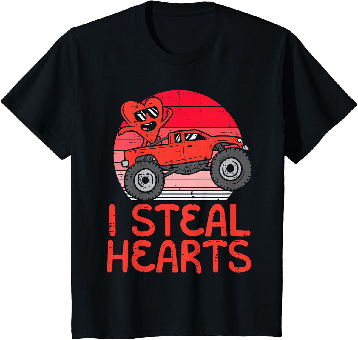 Kids I Steal Hearts Monster Truck Toddler Boys Valentines Day Kid T-Shirt - Black