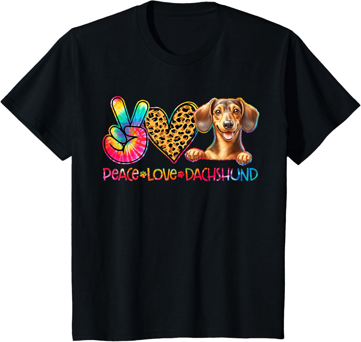 Peace Love Dachshund Tie Dye Dog Lover T-Shirt - Black