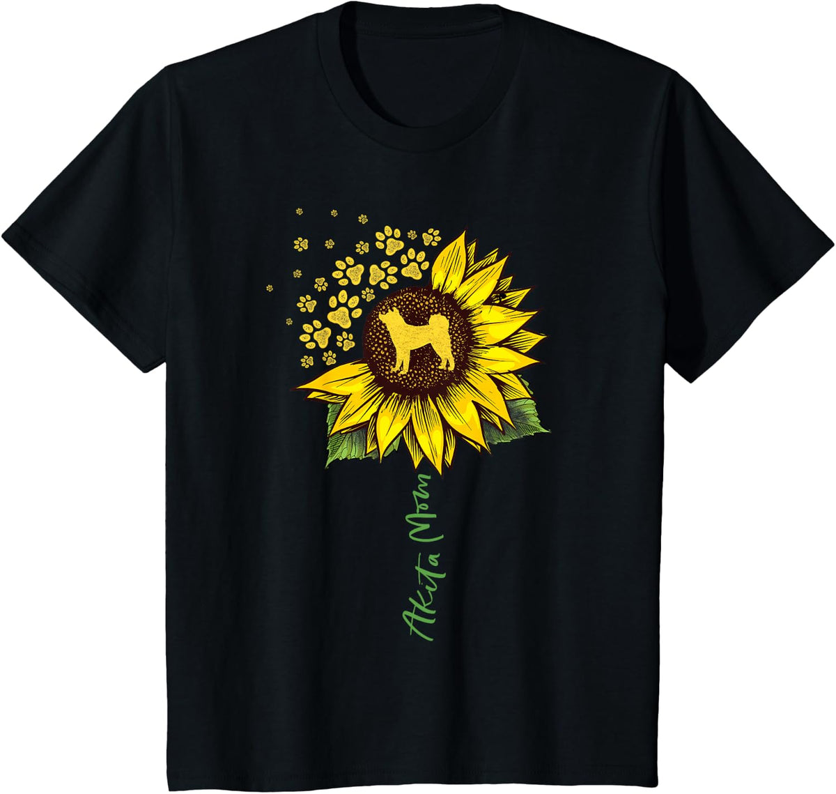 Akita Mom Sunflower Akita Inu Lover Gifts Dog Mom Mama T-Shirt - Black