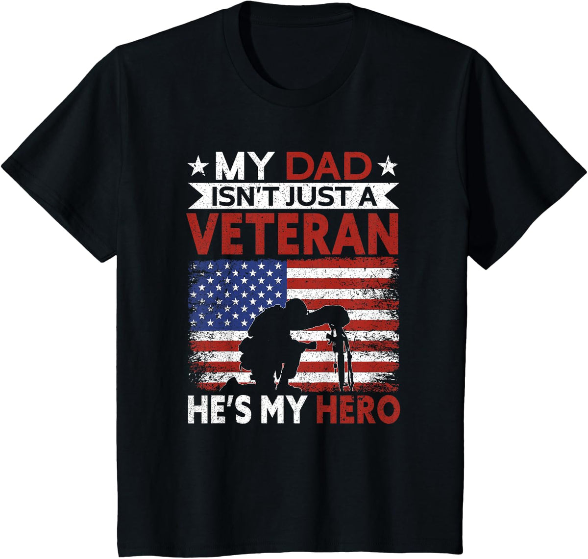 Veteran Dad He's My Hero | Proud American Veteran Dad T-Shirt - Black