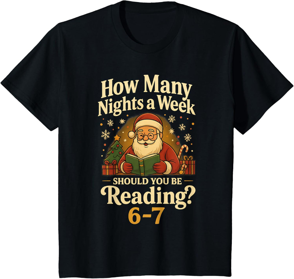 Funny Santa Reading 67 Meme Tee Christmas Teacher Book Lover T-Shirt - Black