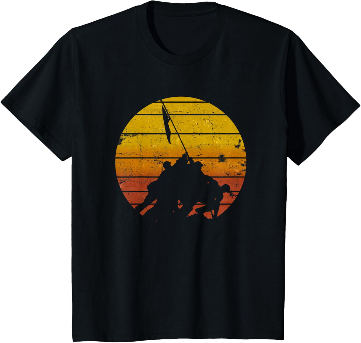 Iwo Jima Flag Raising Sunrise Vintage Military T-Shirt - Black