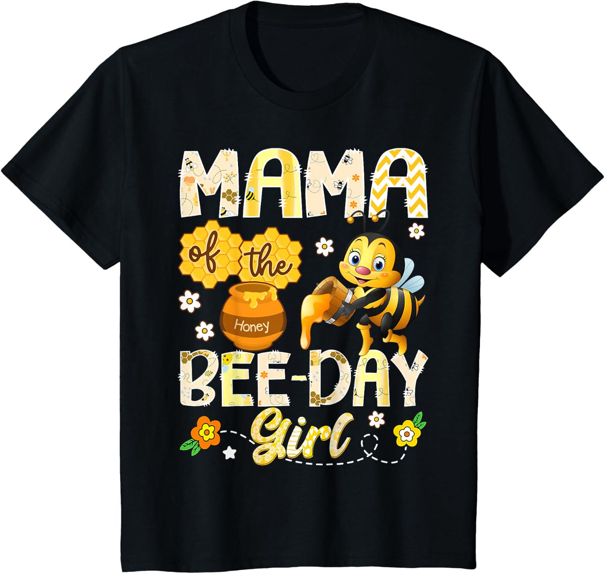 Mama of The Bee-Day Girl Funny Bee Birthday Girl T-Shirt - Black