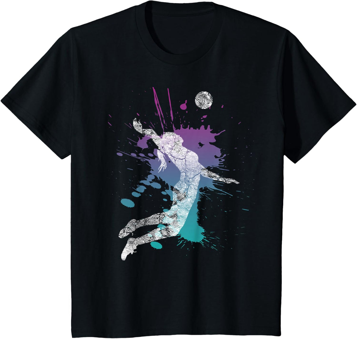 Girls Volleyball Poison Pink & Blue Server Teen Distressed T-Shirt - Black