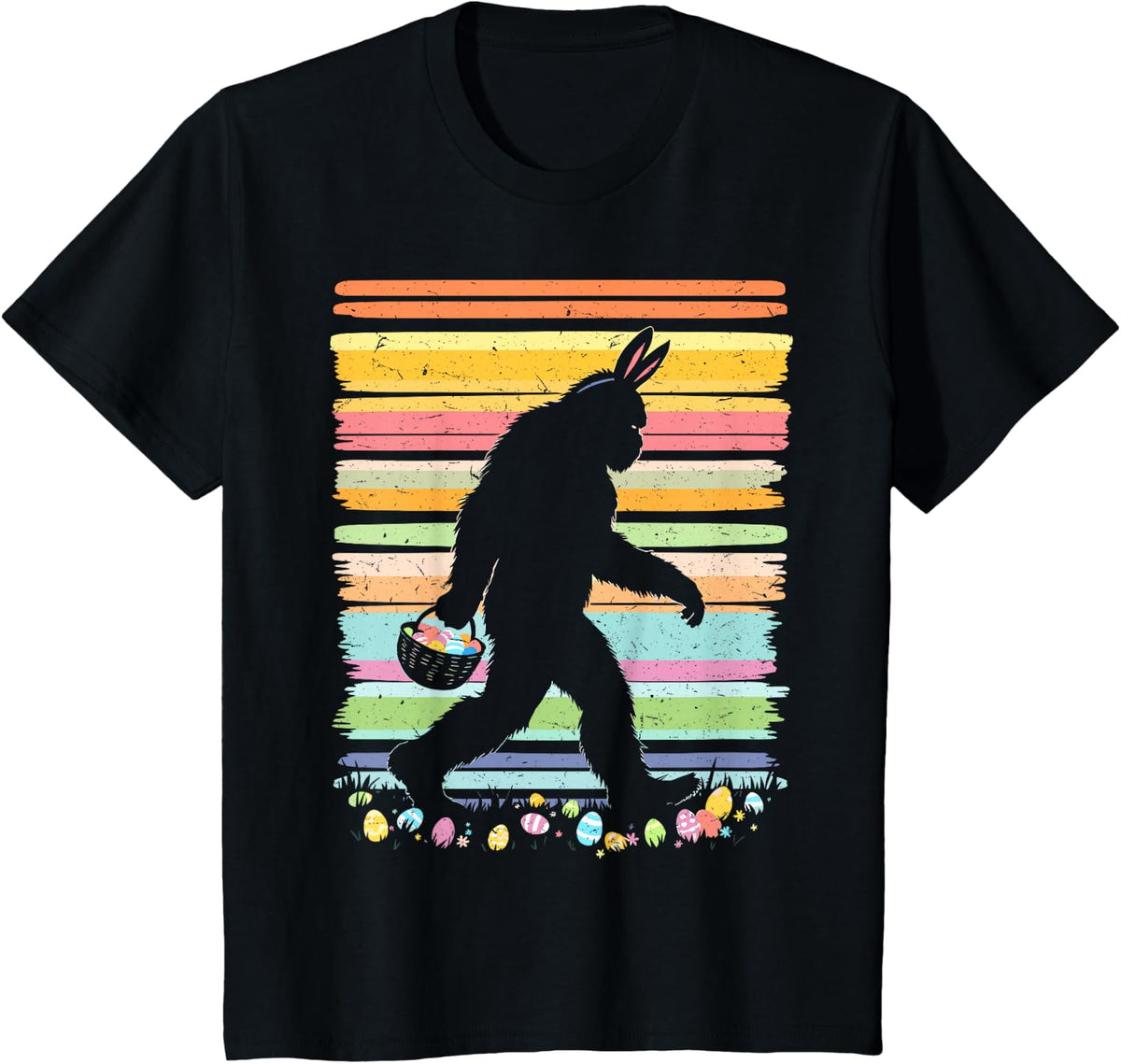 Retro Easter Outfit Pajamas Boys Bigfoot Sasquatch Easter T-Shirt - Black