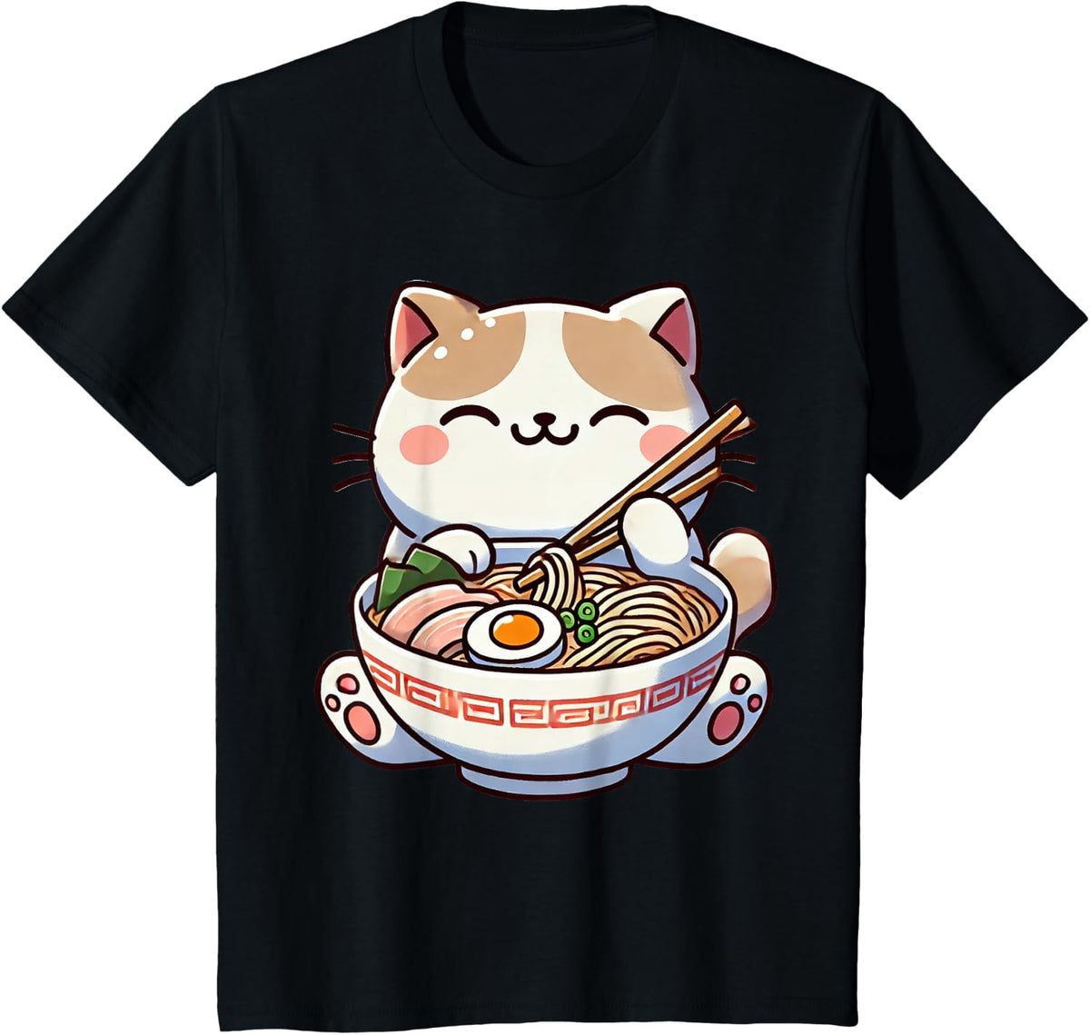 Ramen Cat Lover Gift Co. Kawaii Anime Japanese Kawaii Unisex-Adults & Kids T-Shirt - Black