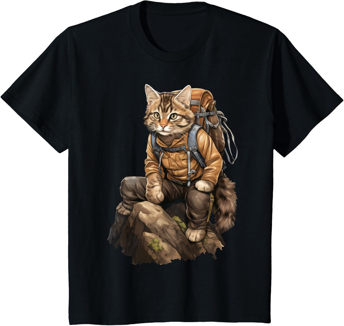 Cat Hiking / Mountaineering Cat T-Shirt - Black