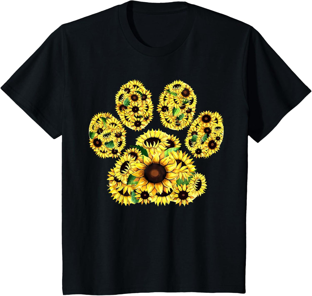 Sunflower Paw Print Dog Lovers Puppy Dog Mom Men Women Kids T-Shirt - Black