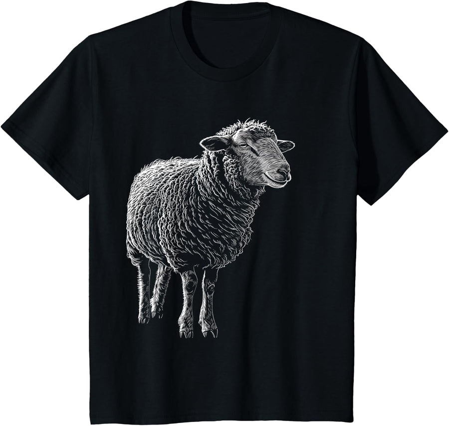Sheep Drawing Animal Graphic Art T-Shirt - Black
