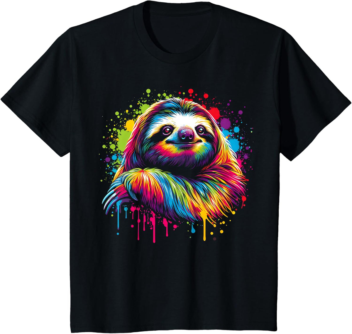 Cute Sloth Colorful Pop Art Rainbow Lazy Animal Sloth Lover T-Shirt - Black