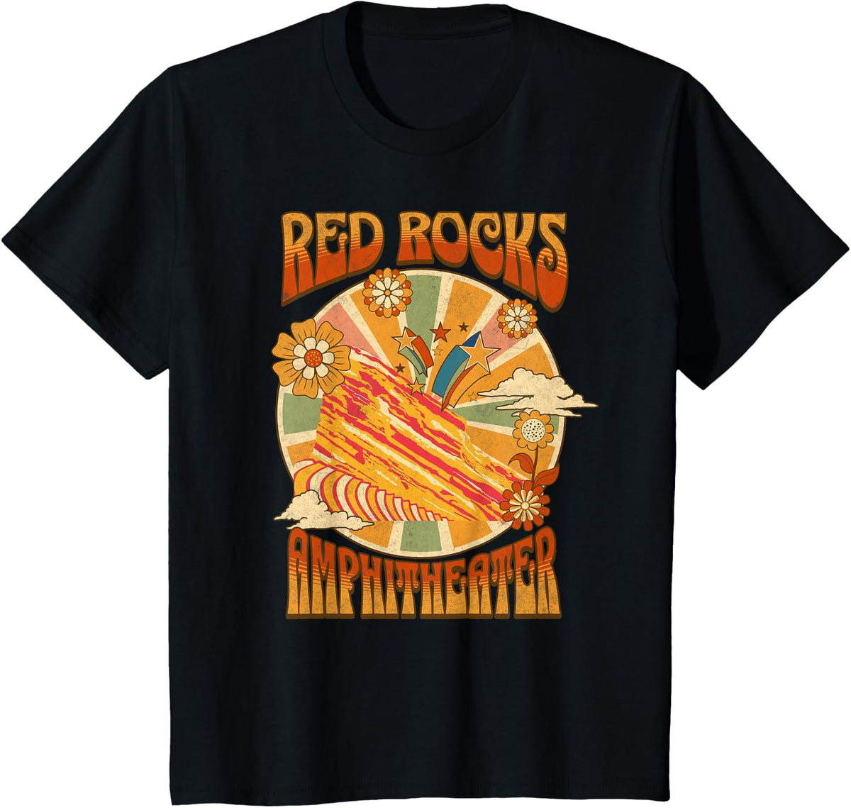 Red Rocks Amphitheater - Colorado Hippie Poster T-Shirt - Black