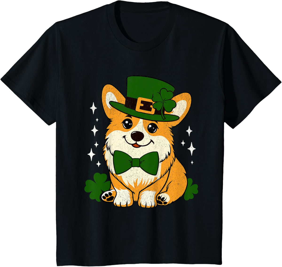Corgi Irish Clover Funny St Patrick's Day Dog Lover Pet Men Women Kids T-Shirt - Black