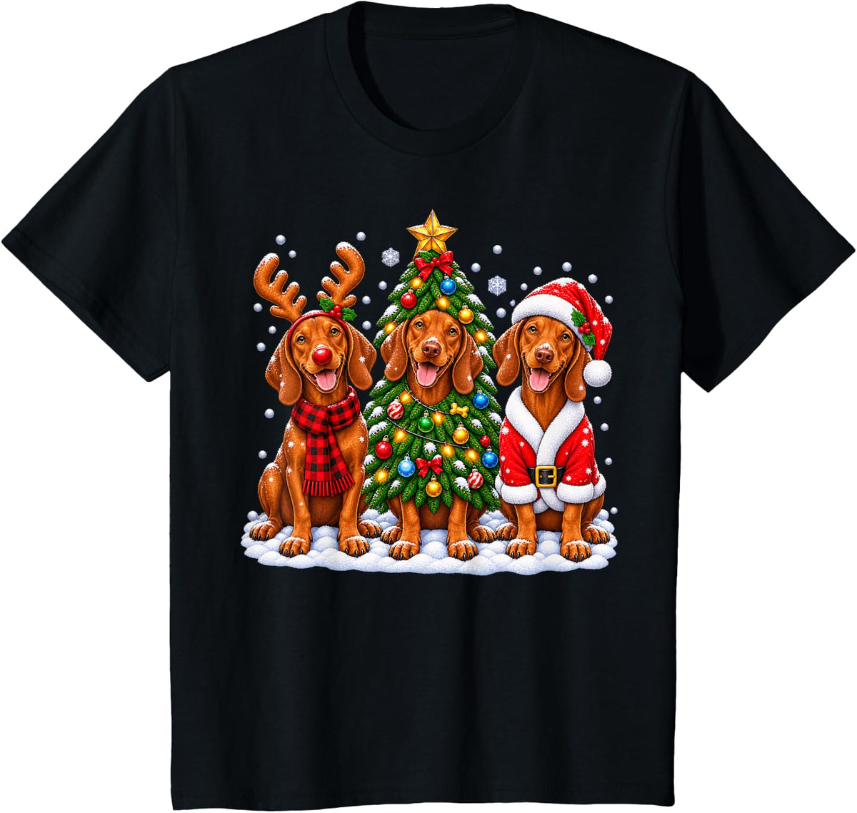 Vizsla Dog Merry Christmas Santa Hat Holidays Xmas T-Shirt - Black