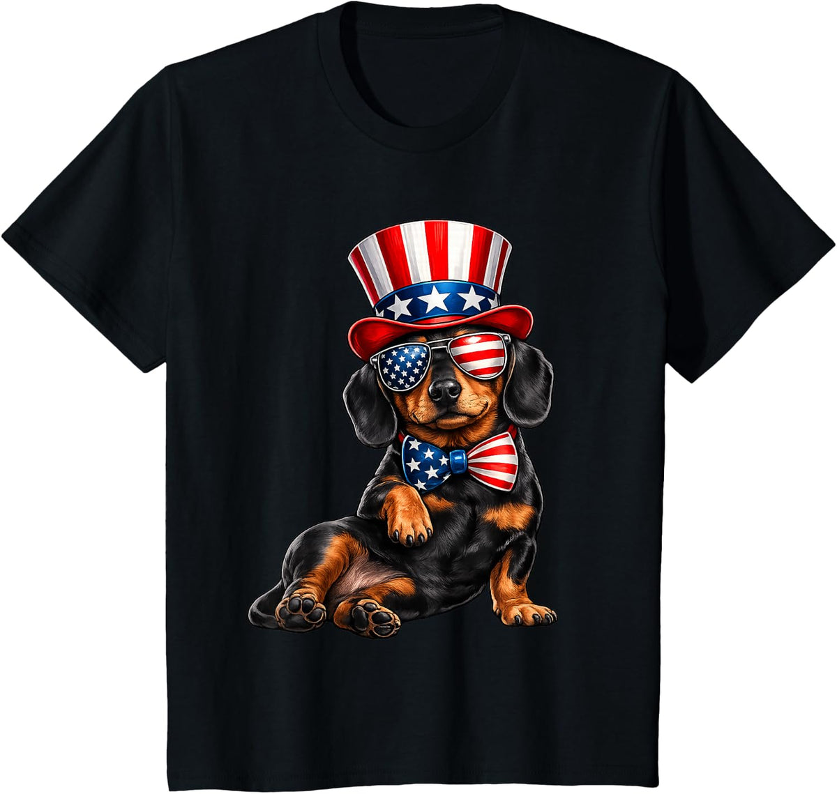 Patriotic Dachshund American Flag USA 4th of July Dachshund T-Shirt - Black