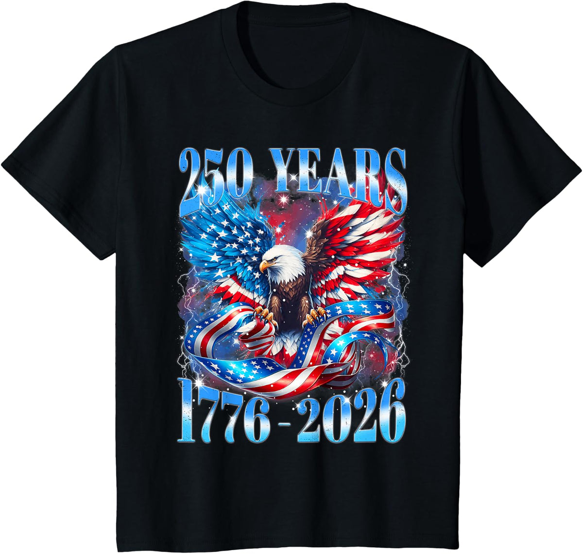 Eagle Bald American 1776-2026 250 Years Freedom 4th of July T-Shirt - Black