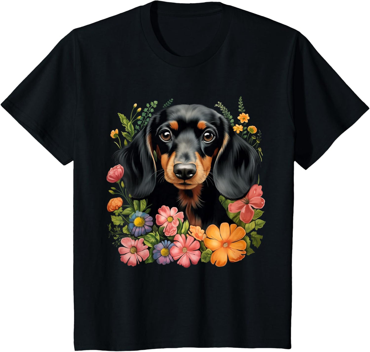 Dachshund Mom Floral Wiener Dog Lover Vintage Flowers Cute T-Shirt - Black