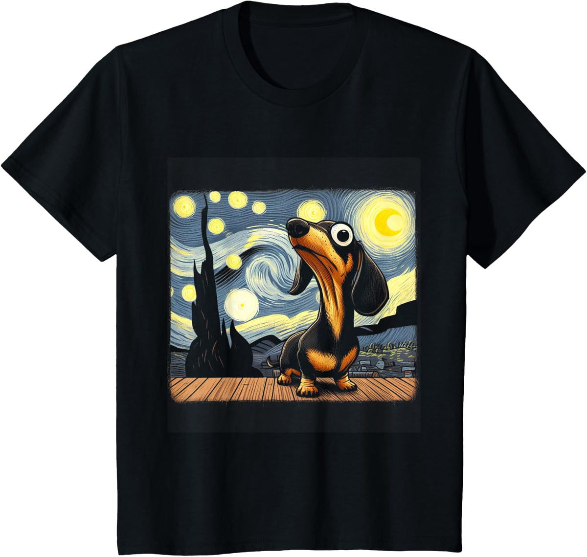 Funny Dachshund Shirts Sausage Dogs Starry Night Tees T Shirts for Dog Lovers - Black
