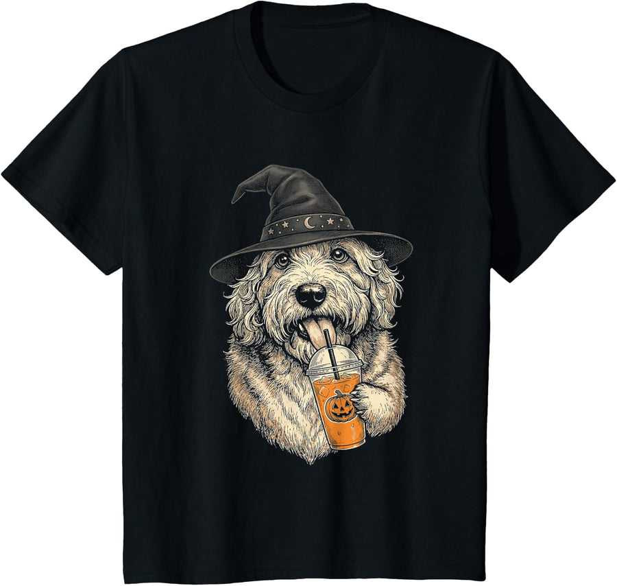 Sheepdog Halloween Witch Hat Iced Coffee T-Shirt - Black