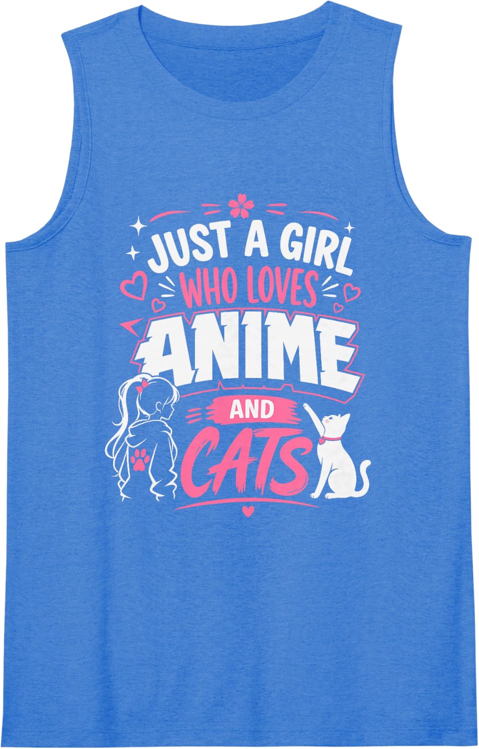 Women's Just A Girl Who Loves Anime and Cats Sleeveless Tank Top - Royal Blue