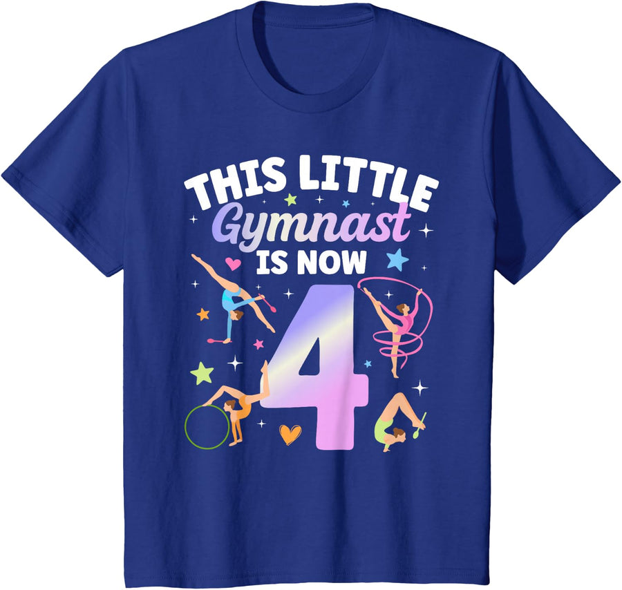 4th Gymnastics Birthday Party 4 Year Old Gymnast Birthday T-Shirt - Royal Blue