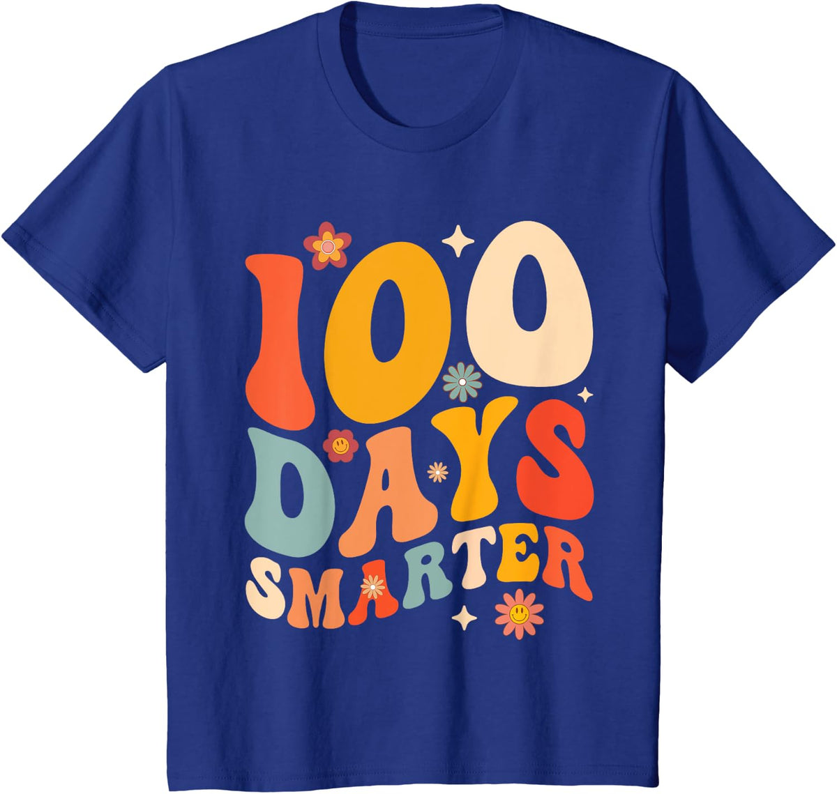 100 Days Smarter Happy 100th Day Of School Groovy Boys Girls T-Shirt - Royal Blue