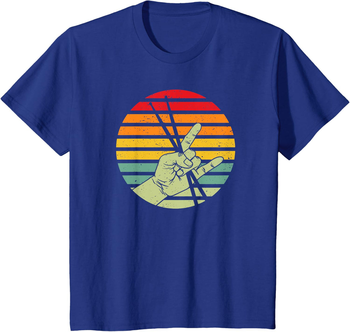 Vintage Drummer Drum Sticks Gift Rock & Roll Hand Horns T-Shirt - Royal Blue