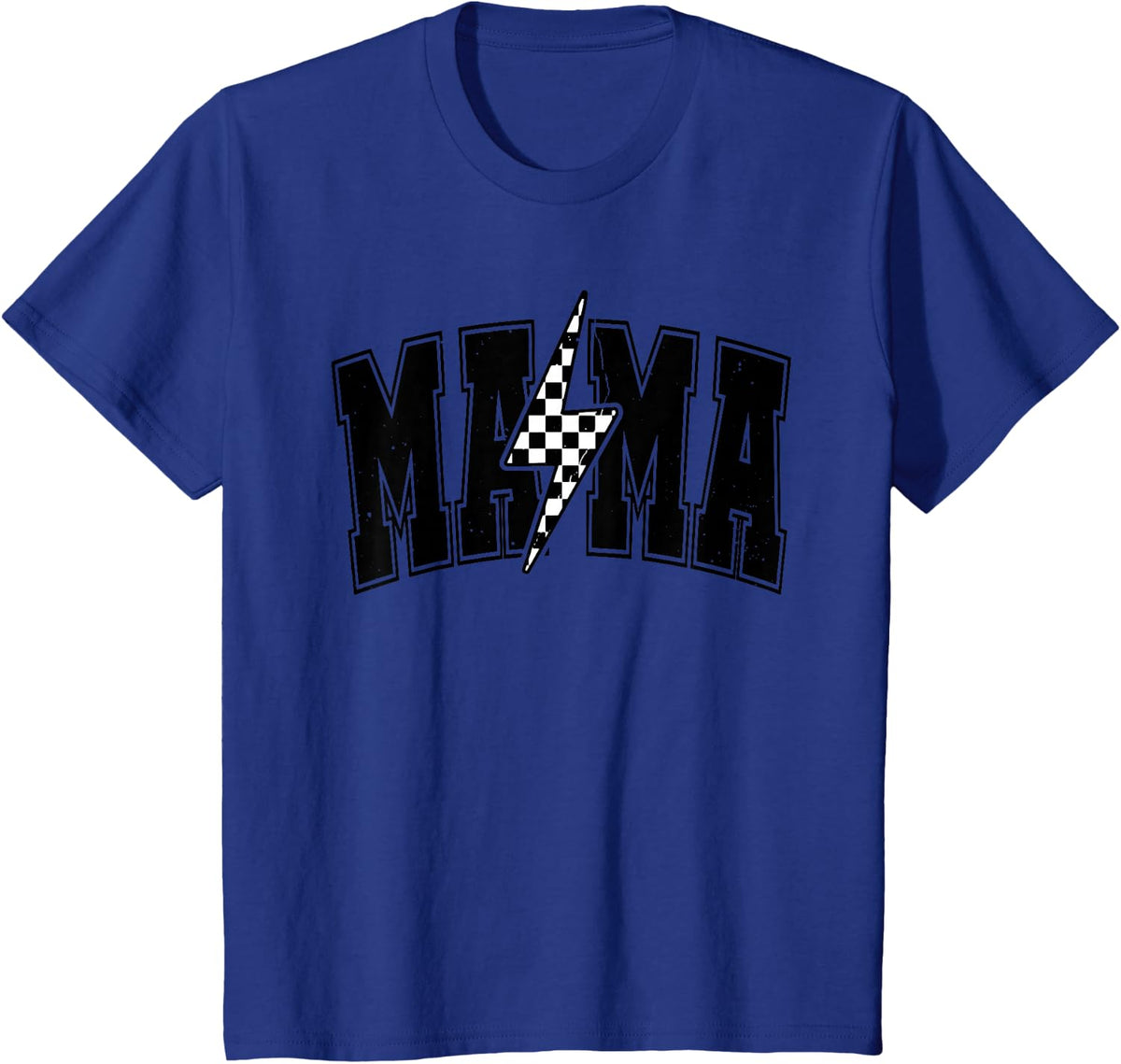 Funny Checkered Mama Black White Shirt Distressed Lightning T-Shirt - Royal Blue