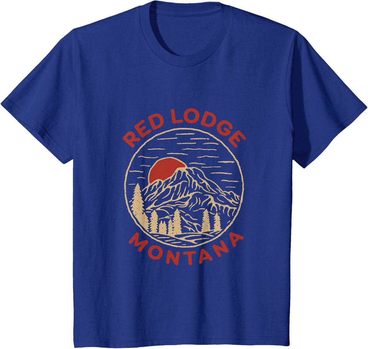 Vintage Red Lodge Montana Sunset Mountain Outdoor Hiking T-Shirt - Royal Blue