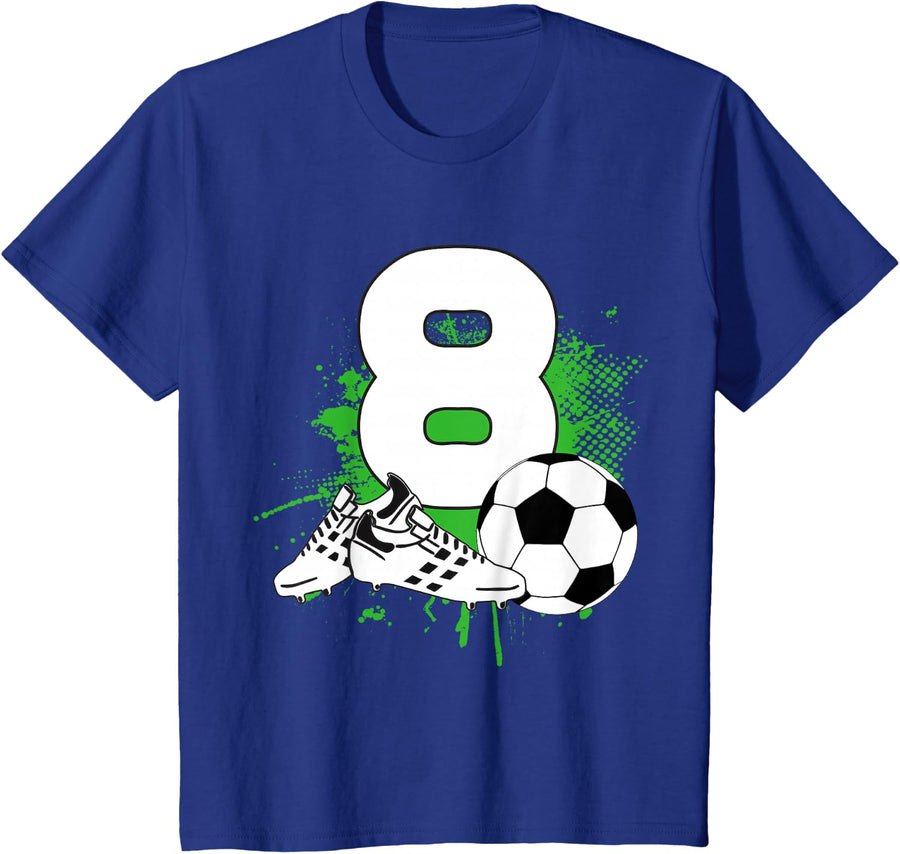 8th Birthday Boys 8 Years Soccer Football Player Birthday T-Shirt - Royal Blue