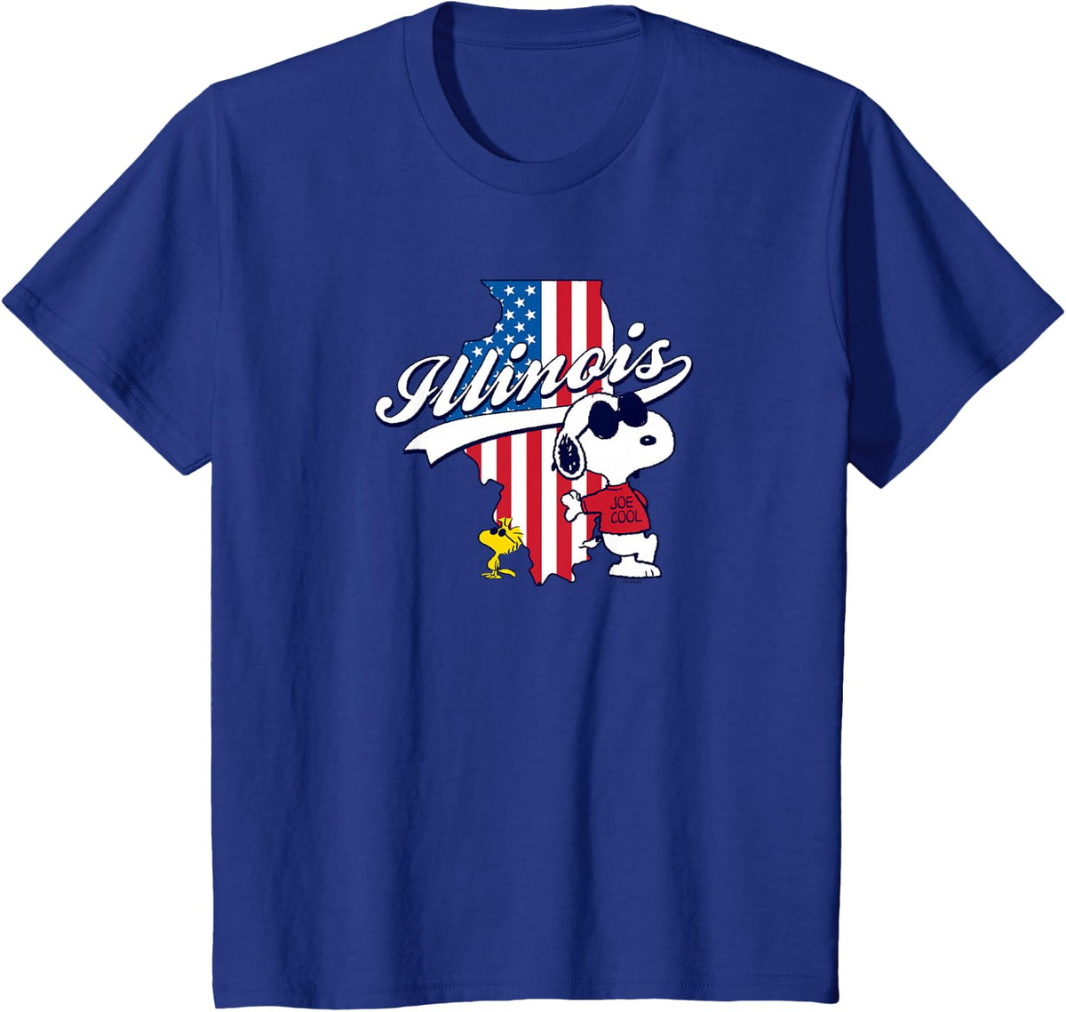 Peanuts - Joe Cool Snoopy Woodstock Illinois USA Flag Fill T-Shirt - Royal Blue