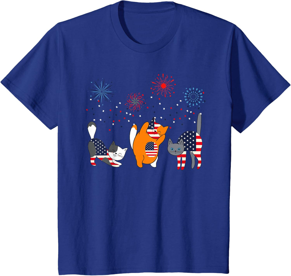 Fourth 4th of July American Flag Meowica Cats Cat T-Shirt - Royal Blue